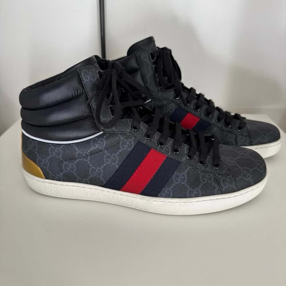 LIKE NEW Gucci GG Supreme High Top Black Men’s Sneakers, 8 1/2